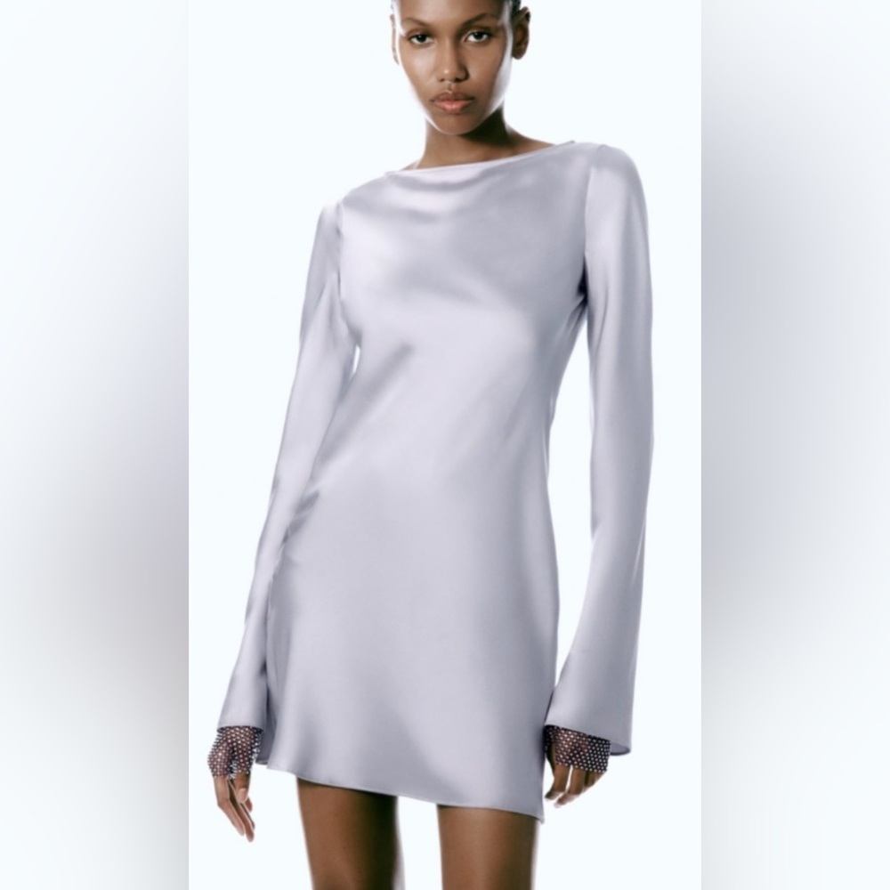 Zara Satin Mini Long Sleeve Dress